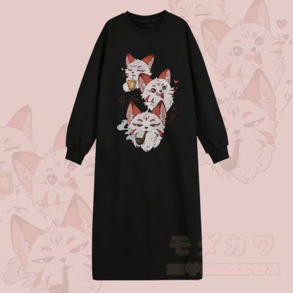 MODAKAWA Smoking Cat Grafik Langarm-Sweatshirtkleid - Schwarz - 2XL - image 1