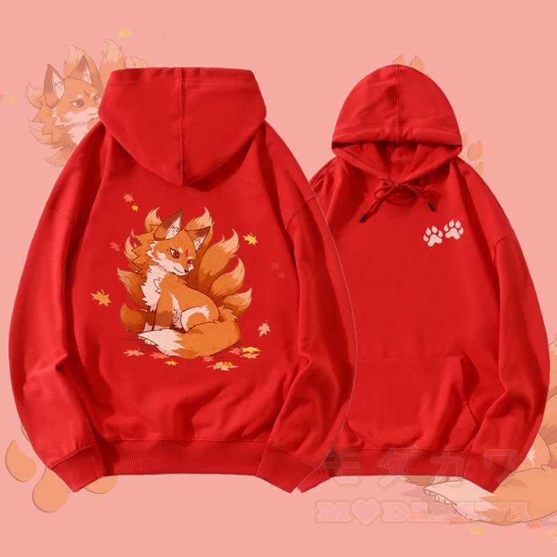 MODAKAWA Herbst-Streetwear-Pullover-Hoodie mit neunschwänzigem Fuchs-Motiv - Rot - 5XL - image 1