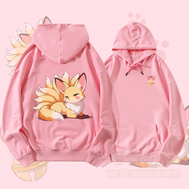 MODAKAWA Frecher Streetwear-Pullover-Hoodie mit neunschwänzigem Fuchs-Motiv - Rosa - 5XL - image 2