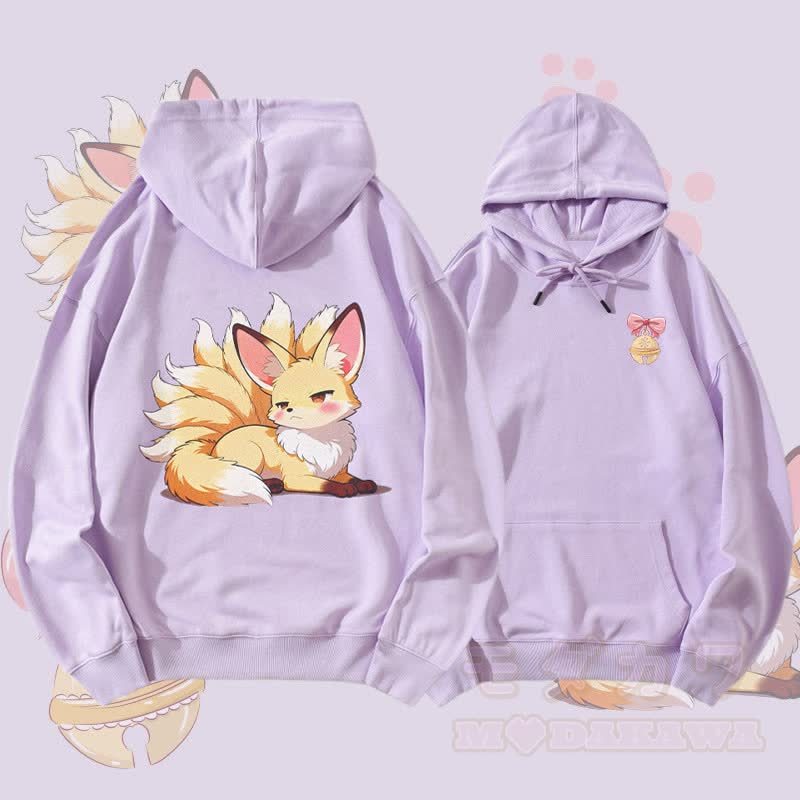 MODAKAWA Frecher Streetwear-Pullover-Hoodie mit neunschwänzigem Fuchs-Motiv - Lila - 5XL - image 1