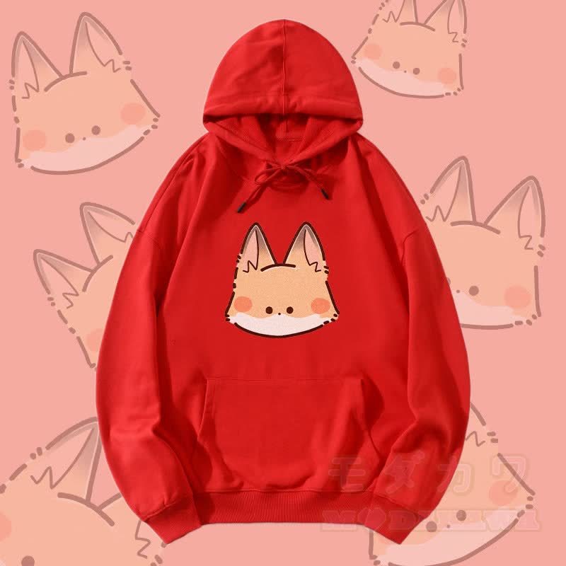 MODAKAWA Streetwear Pullover Hoodie mit lächelndem Fuchs-Motiv - Rot - 5XL - image 3