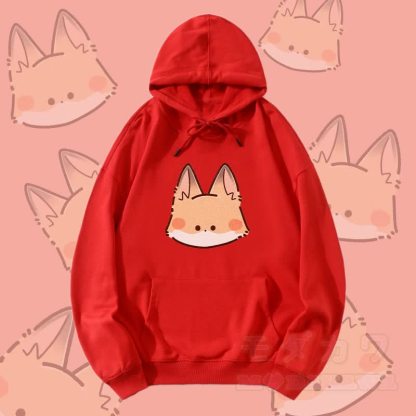 MODAKAWA Streetwear Pullover Hoodie mit lächelndem Fuchs-Motiv - Rot - 5XL - image 3