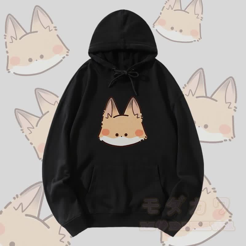 MODAKAWA Streetwear Pullover Hoodie mit lächelndem Fuchs-Motiv - Schwarz - 5XL - image 1