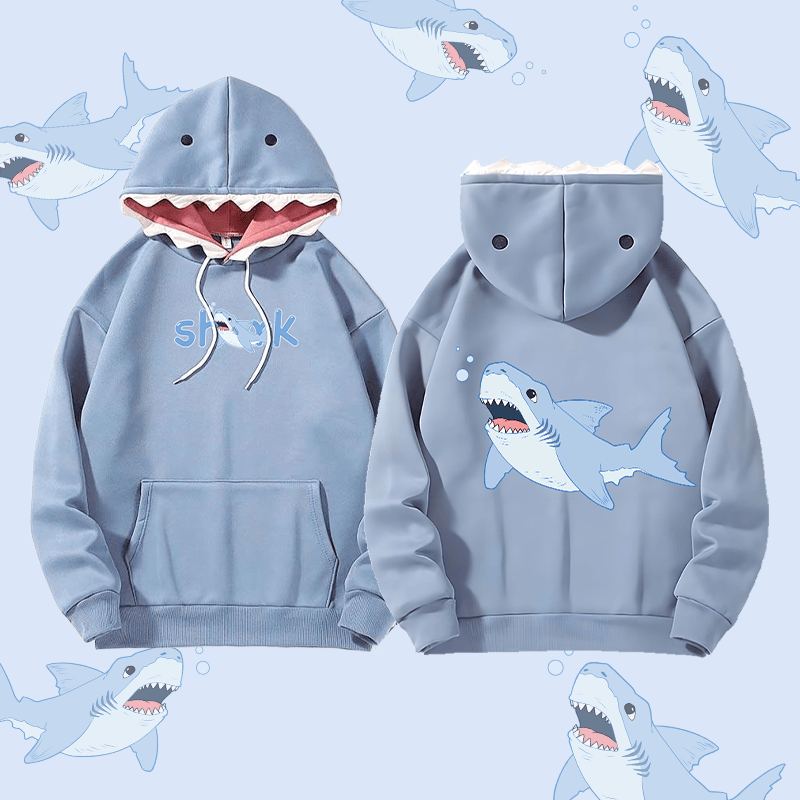 MODAKAWA Sixgill Shark Graphic Pocketed Hoodie - Blue - 2XL - image 1