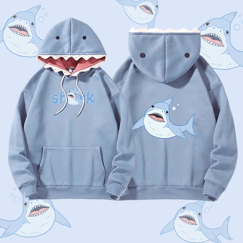 MODAKAWA Kapuzenpullover mit Stachelhai-Motiv und Taschen - Blue - 2XL - image 1