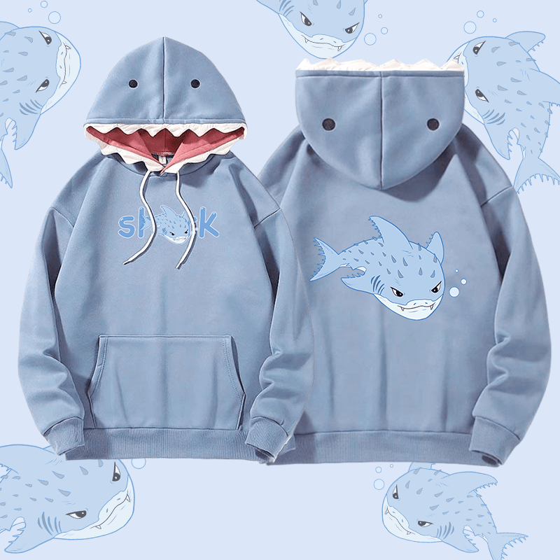 MODAKAWA Spurdog Shark Graphic Pocketed Hoodie - Blue - 2XL - image 1
