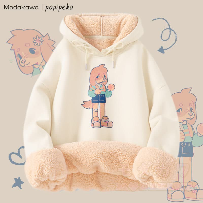 MODAKAWA X popipeko Niedlicher Welpen-Print Winterhoodie mit dickem Fleecefutter - Aprikose A - 2XL - image 2
