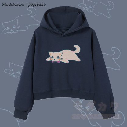 MODAKAWA X popipeko Lazy Cat Graphic Cropped Cotton Hoodie - Purpurblau - 3XL - image 1