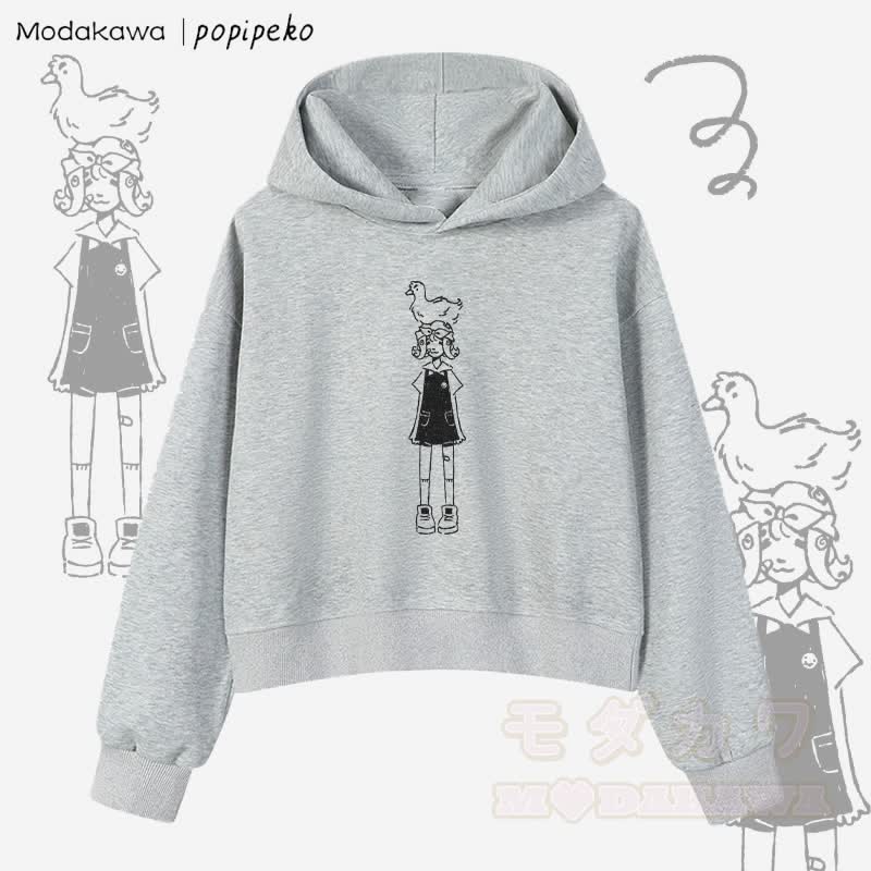 MODAKAWA X popipeko Duck Girl Graphic Cropped Cotton Hoodie - Grau - 3XL - image 2