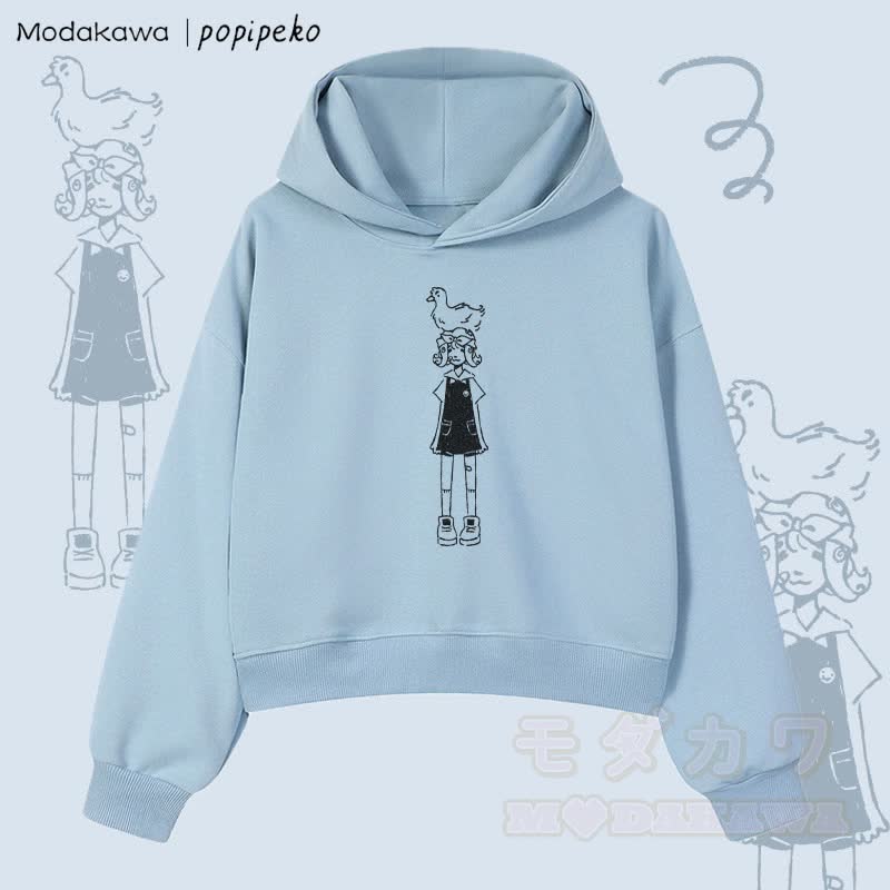 MODAKAWA X popipeko Duck Girl Graphic Cropped Cotton Hoodie - Blau - 3XL - image 1