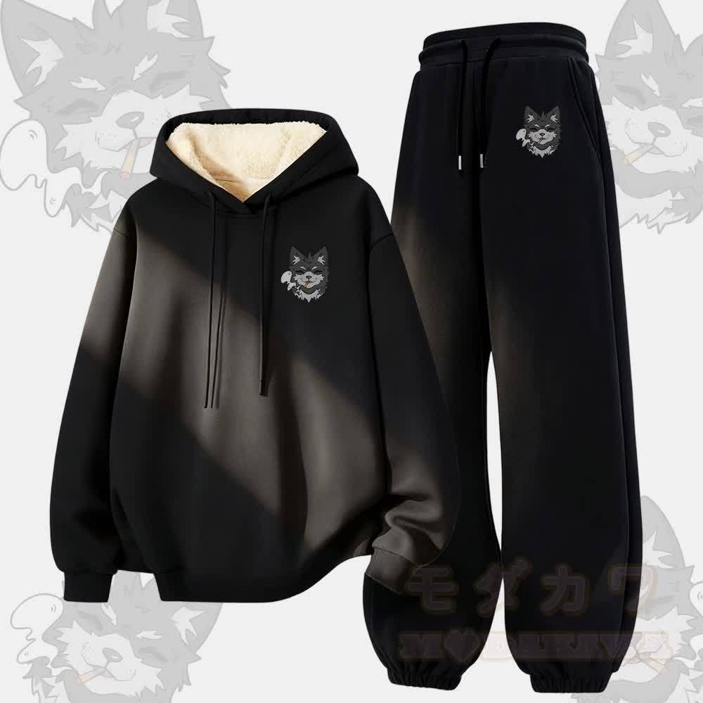 MODAKAWA Koda Smoking Graphic Zweiteiliges Set aus dick mit Fleece gefüttertem Hoodie und Hose - Schwarz - 5XL - image 1