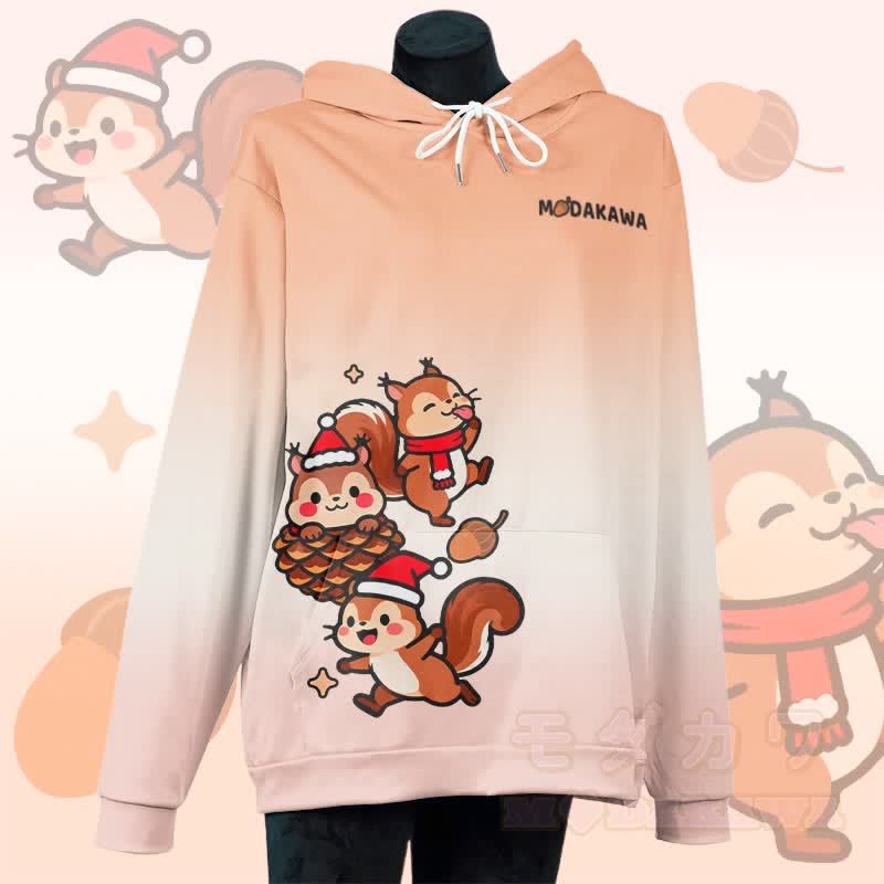 MODAKAWA Pullover-Hoodie mit Weihnachtsmotiv und Eichhörnchen-Print - Orange - 5XL - image 2
