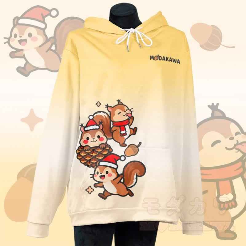MODAKAWA Pullover-Hoodie mit Weihnachtsmotiv und Eichhörnchen-Print - Gelb - 5XL - image 1