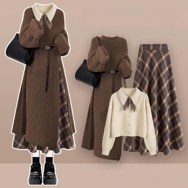 Strickkleid mit Gürtel, strukturierter Strickrock, passendes Outfit - Set - XL - image 1