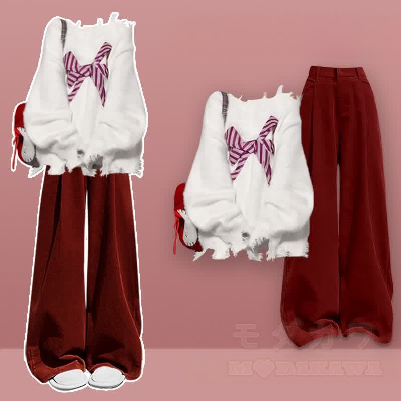 Zweiteiliges Set: Strickpullover mit Farben -Design und weite Hose - Satz C - XL - image 3