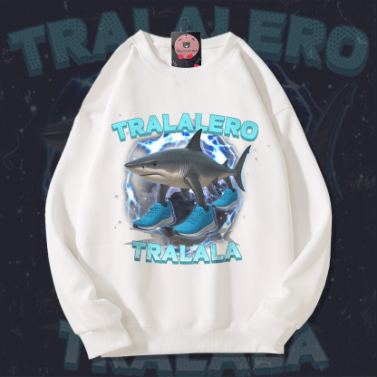 MODAKAWA TRALALERO TRALALA Shark Graphic Unisex Sweatshirt - White - 5XL - image 1
