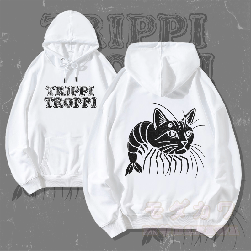 MODAKAWA TRIPPI TROPPI Cat-Shrimp Graphic Streetwear Pullover Hoodie - Weiß - 5XL - image 2
