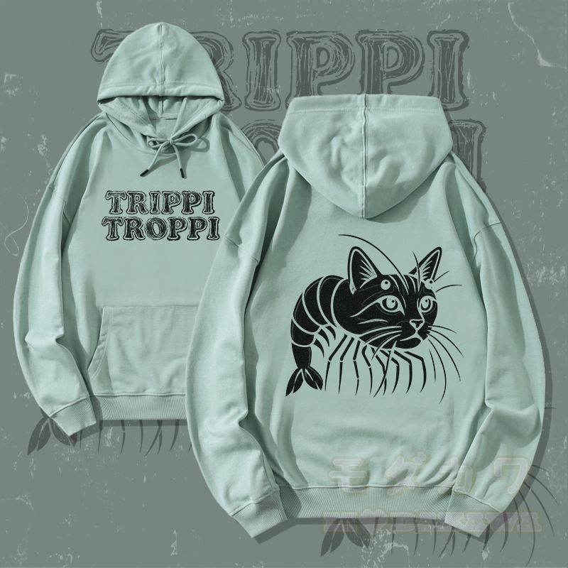 MODAKAWA TRIPPI TROPPI Cat-Shrimp Graphic Streetwear Pullover Hoodie - Grün - 5XL - image 1