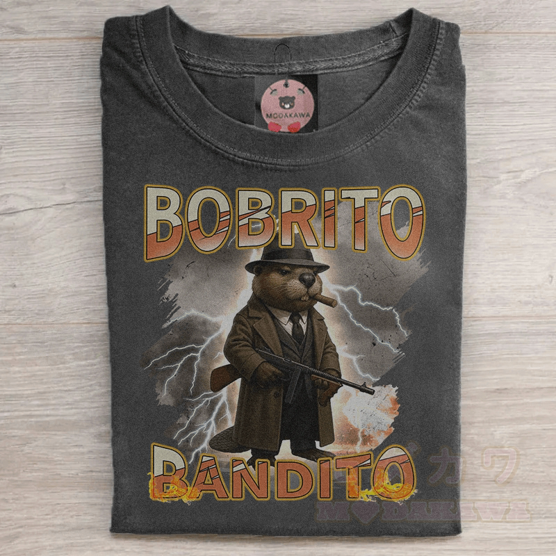MODAKAWA BOBRITO BANDITO Gangster Beaver Grafik Unisex Vintage Washed T-Shirt - Schwarz - 5XL - image 1