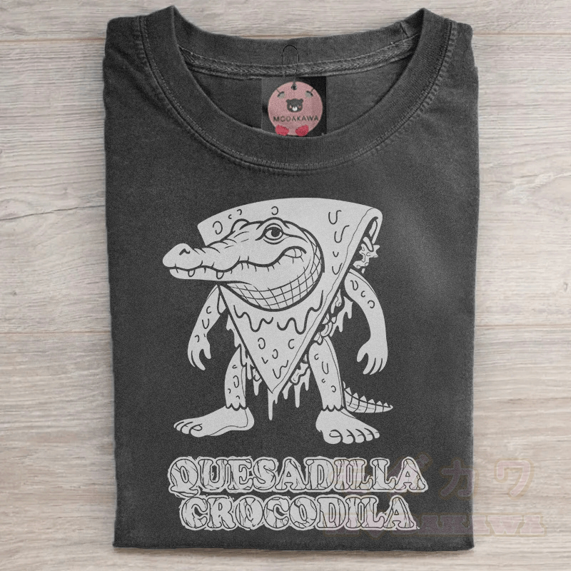 MODAKAWA Quesadilla Krokodil Grafik Unisex Vintage Washed T-Shirt - Schwarz - 5XL - image 1