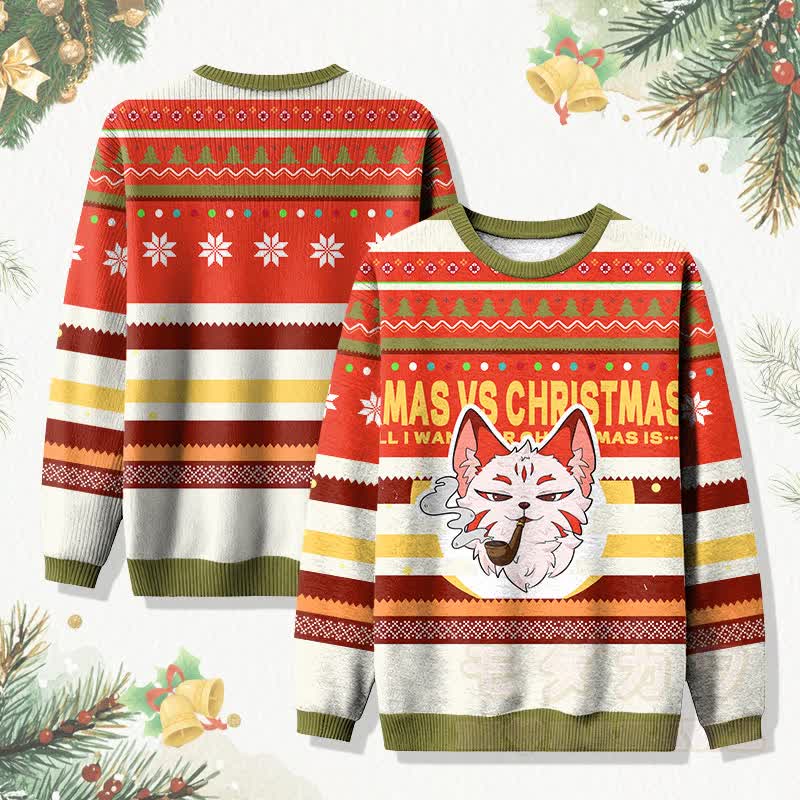 MODAKAWA Weihnachtspullover mit rauchender Katze - Rot - 4XL - image 1