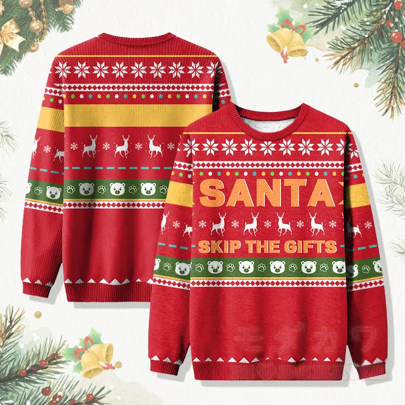 MODAKAWA SANTA SKIP THE GIFTS Weihnachtspullover mit Elchmotiv - Rot - 4XL - image 2