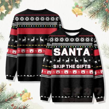 MODAKAWA SANTA SKIP THE GIFTS Weihnachtspullover mit Elchmotiv - Schwarz - 4XL - image 1