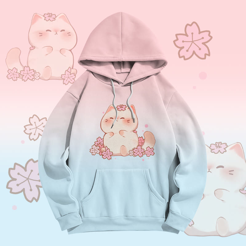 MODAKAWA Pullover-Hoodie mit Farbverlauf und Sakura-Kitty-Grafikprint - Pink&Blue - 8XL - image 1
