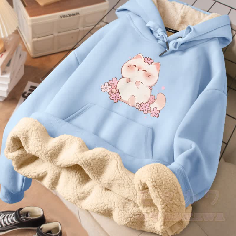 MODAKAWA Sakura Kitty Grafik Winterhoodie mit dickem Fleecefutter - Blau - 2XL - image 2