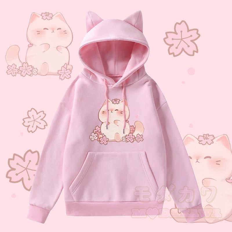 MODAKAWA Sakura Kitty Kapuzenpullover mit Katzenohrentasche und Fleece-Futter - Rosa - 2XL - image 1