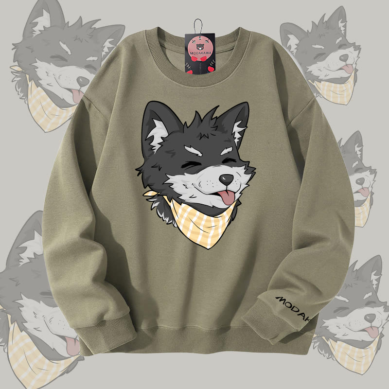 MODAKAWA Unisex-Sweatshirt mit Koda-Grafik und herausgestreckter Zunge - Light Khaki - 5XL - image 1