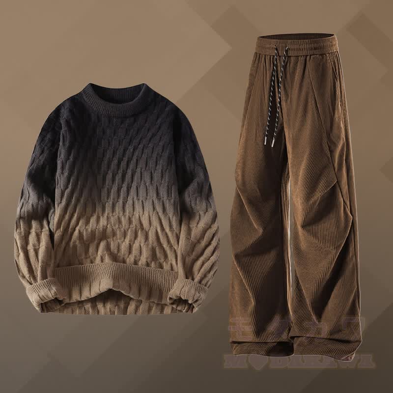 Zweiteiliger Pullover mit Farbverlauf und Cordhose - Satz A - 3XL - image 1