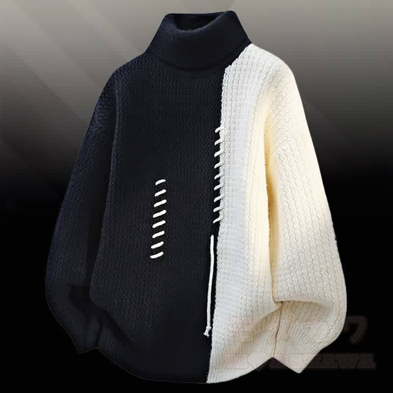 Zweiteiler mit Rollkragenpullover , Farben abgesetztem Fleecefutter und Jeans - Schwarzer Pullover - 3XL - image 8