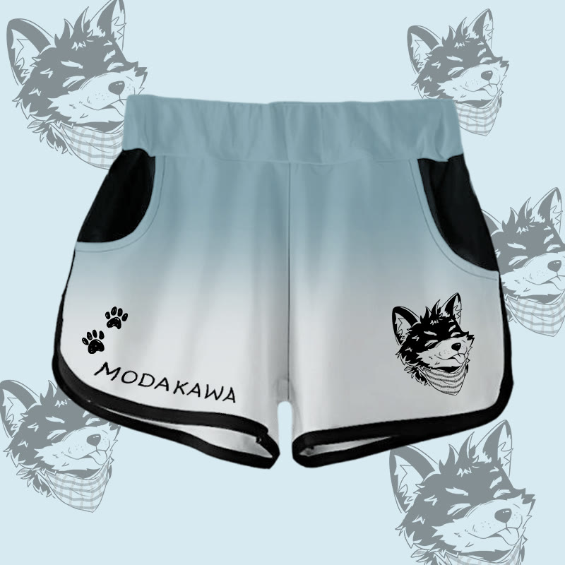 MODAKAWA Gradient Tongue-Out Koda Graphic Shorts - Teal&White - 5XL - image 1