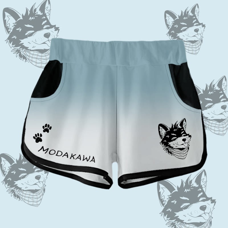 MODAKAWA Gradient Tongue-Out Koda Graphic Shorts - Teal&White - 5XL - image 1