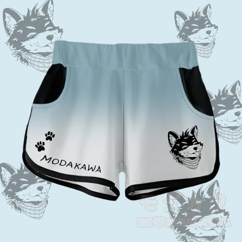 MODAKAWA Gradient Tongue-Out Koda Graphic Shorts - Türkis & Weiß - 5XL - image 1