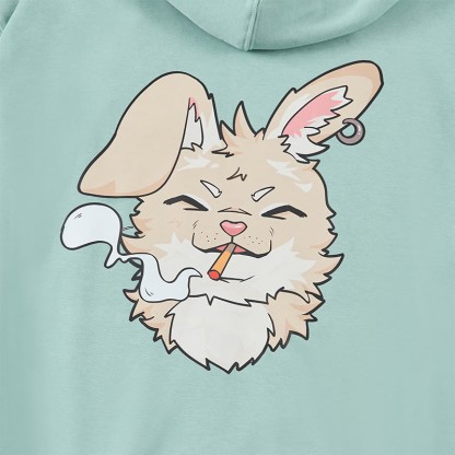 MODAKAWA Smoking Bunny Grafik Streetwear Pullover Hoodie - image 2