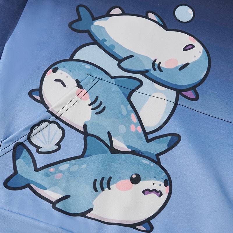 MODAKAWA Gradient Lazy Shark Graphic Pullover Hoodie - image 2