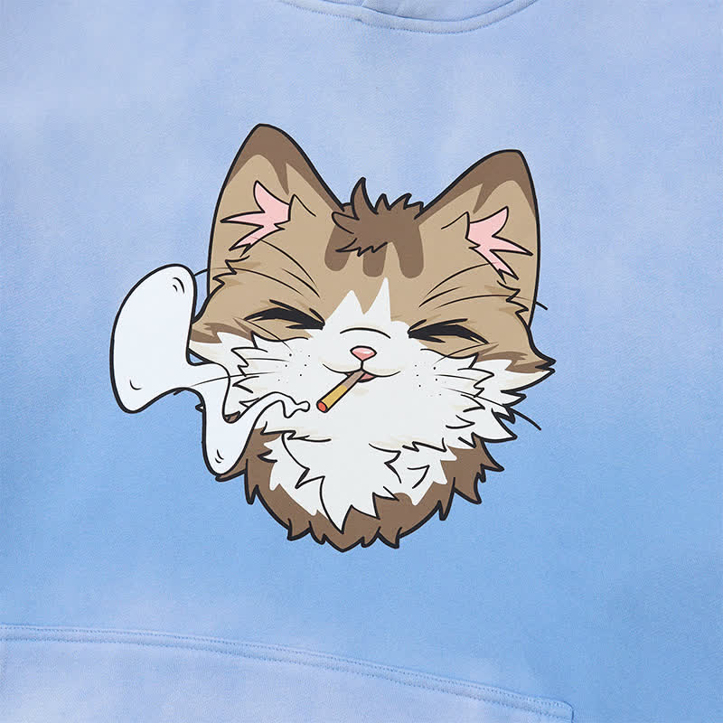 MODAKAWA Kapuzenpullover mit Raucherkatzen-Motiv, Vintage-Waschung, Fleece-Futter - image 2