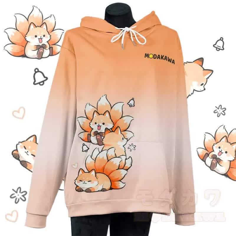 MODAKAWA Farbverlauf-Pullover-Hoodie mit neunschwänzigem Fuchs-Grafik - Orange - 5XL - image 1