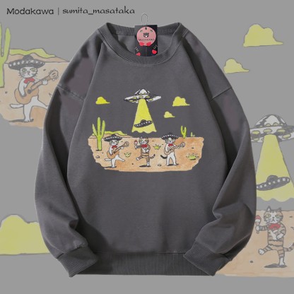 MODAKAWA X sumita_masataka Cat Band And The UFO Graphic Unisex Sweatshirt - Dark Grey - 5XL - image 1