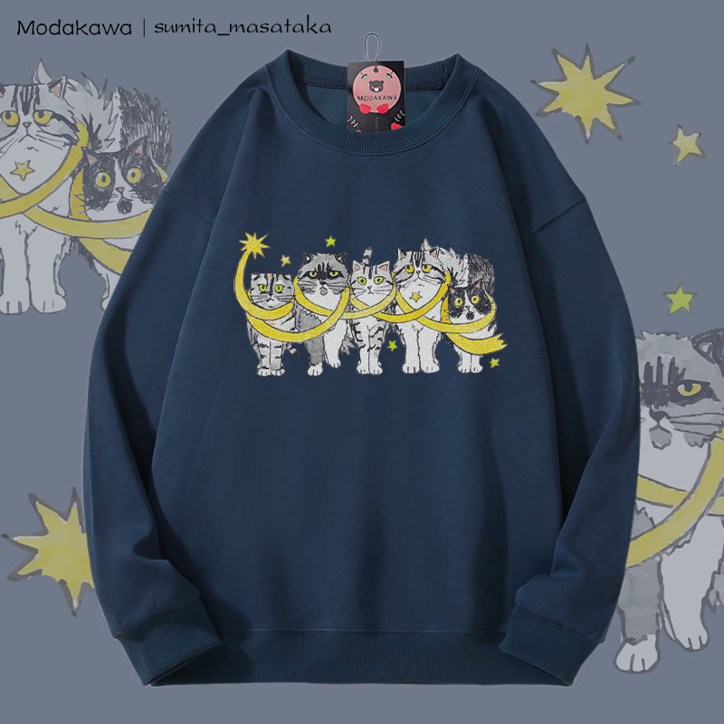 MODAKAWA X sumita_masataka Unisex-Sweatshirt mit Katzenmotiv „In Sterne gewickelt“ - Dusty Blue - 5XL - image 1