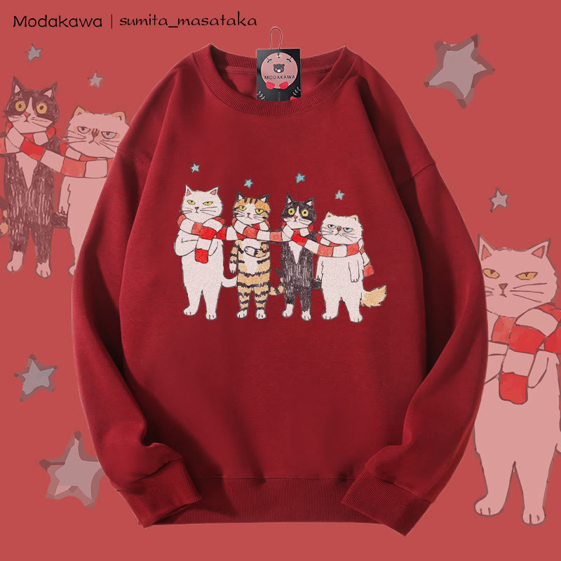 MODAKAWA X sumita_masataka Schal Sharing Katzen Grafik Unisex Sweatshirt - Wine Red - 5XL - image 1