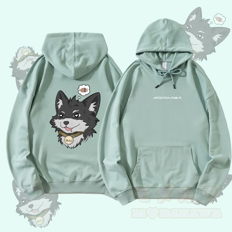 MODAKAWA Koda Thinking About Meat Grafik Streetwear Pullover Hoodie - Grün - 5XL - image 1