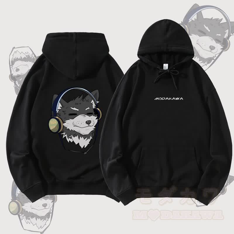 MODAKAWA Koda Streetwear Pullover Hoodie mit Kopfhörer-Grafik - Schwarz - 5XL - image 1