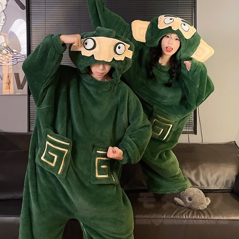 Lustiger Monster-Plüsch-Kapuzen-Einteiler-Schlafanzug - image 1