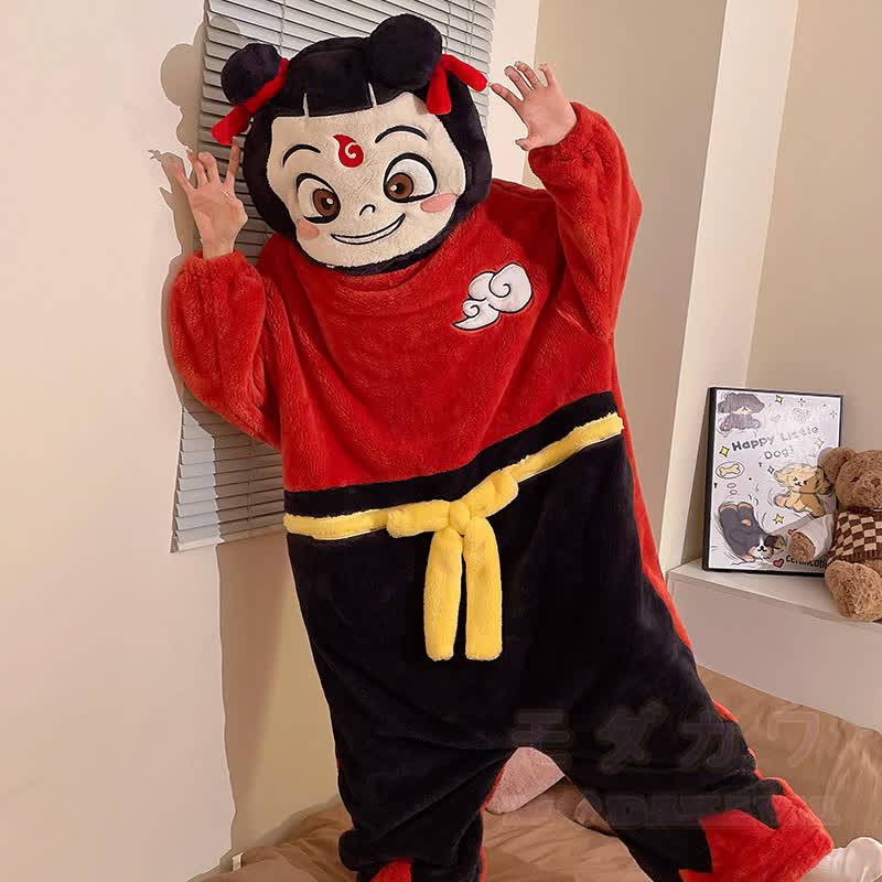 Lustiger Plüsch-Kapuzen-Einteiler-Schlafanzug - Rot - 3XL - image 2