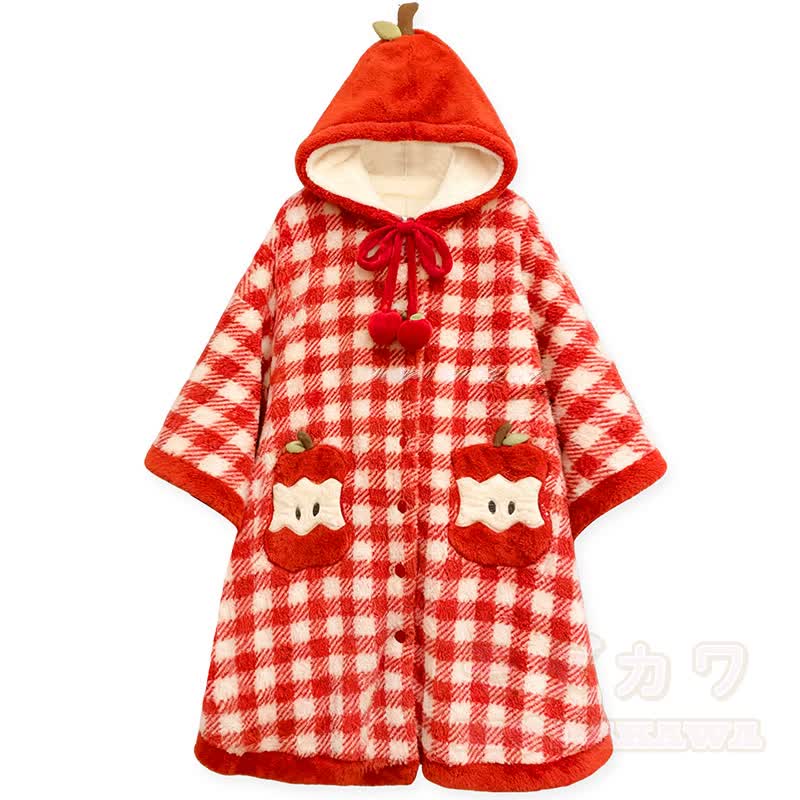 Plüschiger karierter Apfel-Kapuzenumhang - Rot - One Size - image 2