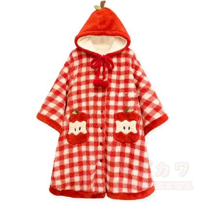 Plüschiger karierter Apfel-Kapuzenumhang - Rot - One Size - image 2