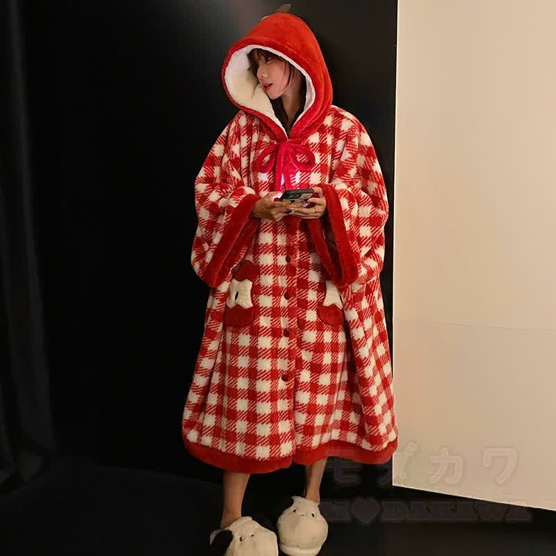 Plüschiger karierter Apfel-Kapuzenumhang - image 3